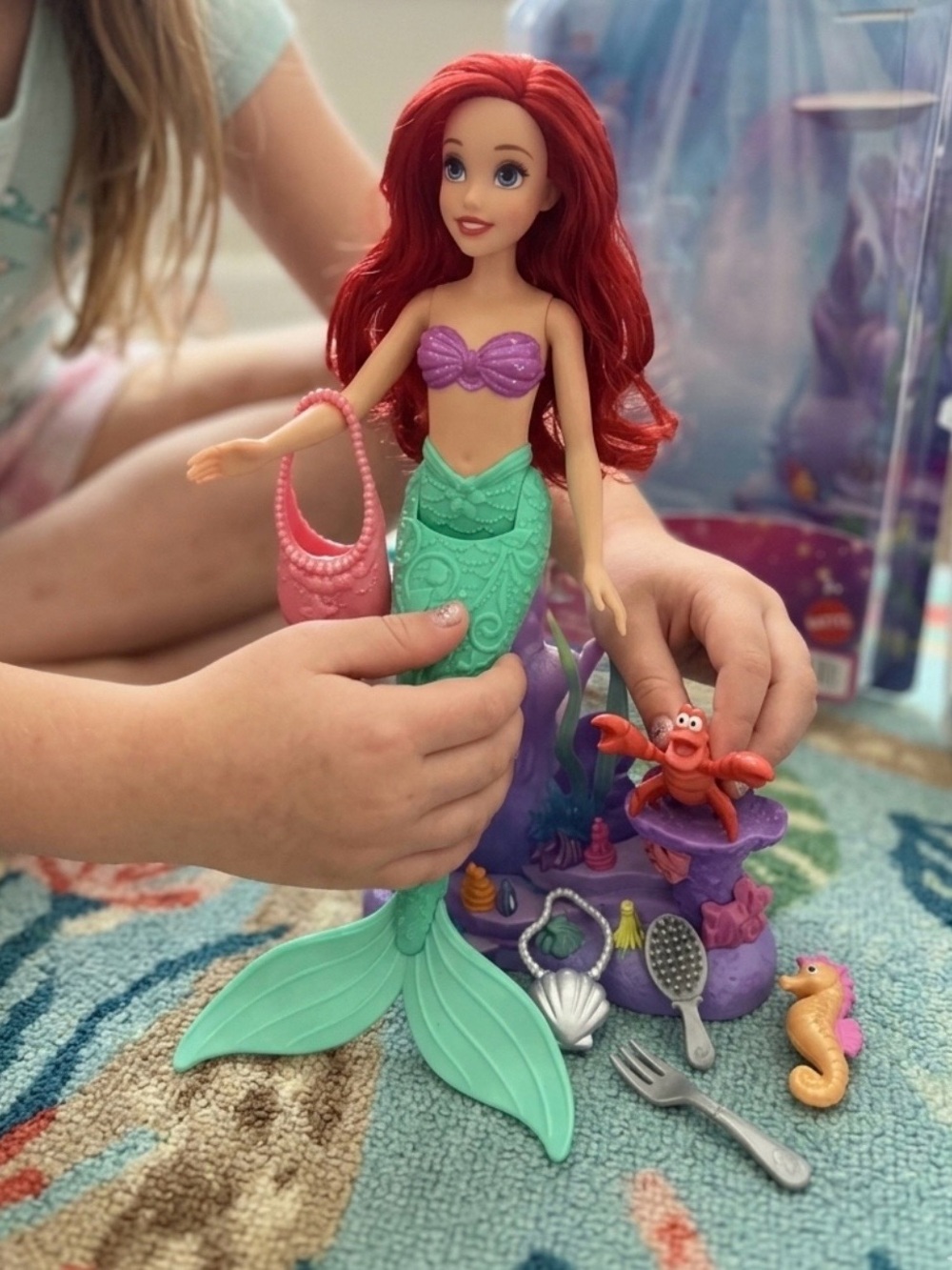 Mattel Red-Haired Mermaid Doll with Purple Shell Top and Mint Green Tail